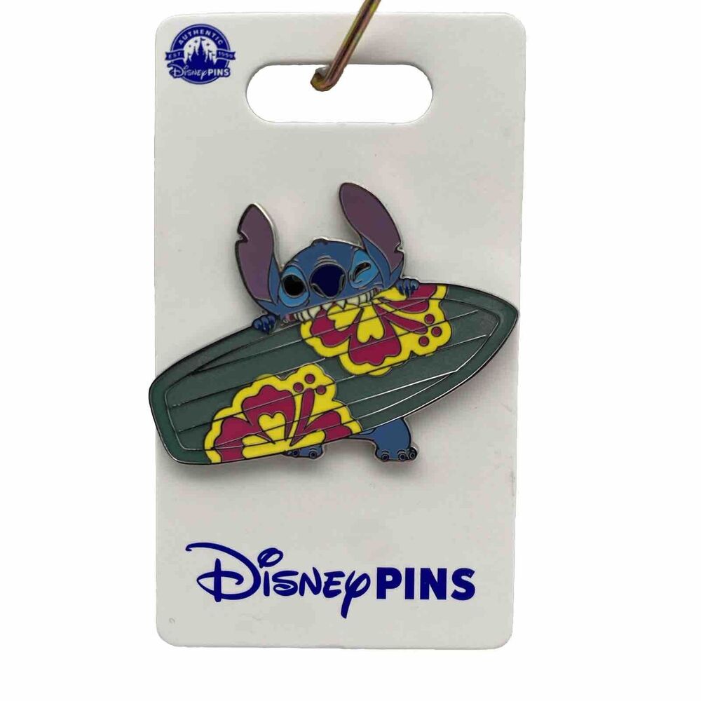 Disney Parks Pin Lilo & Stitch Bites Surfboard Ohana Flower 2024 Trading Pin